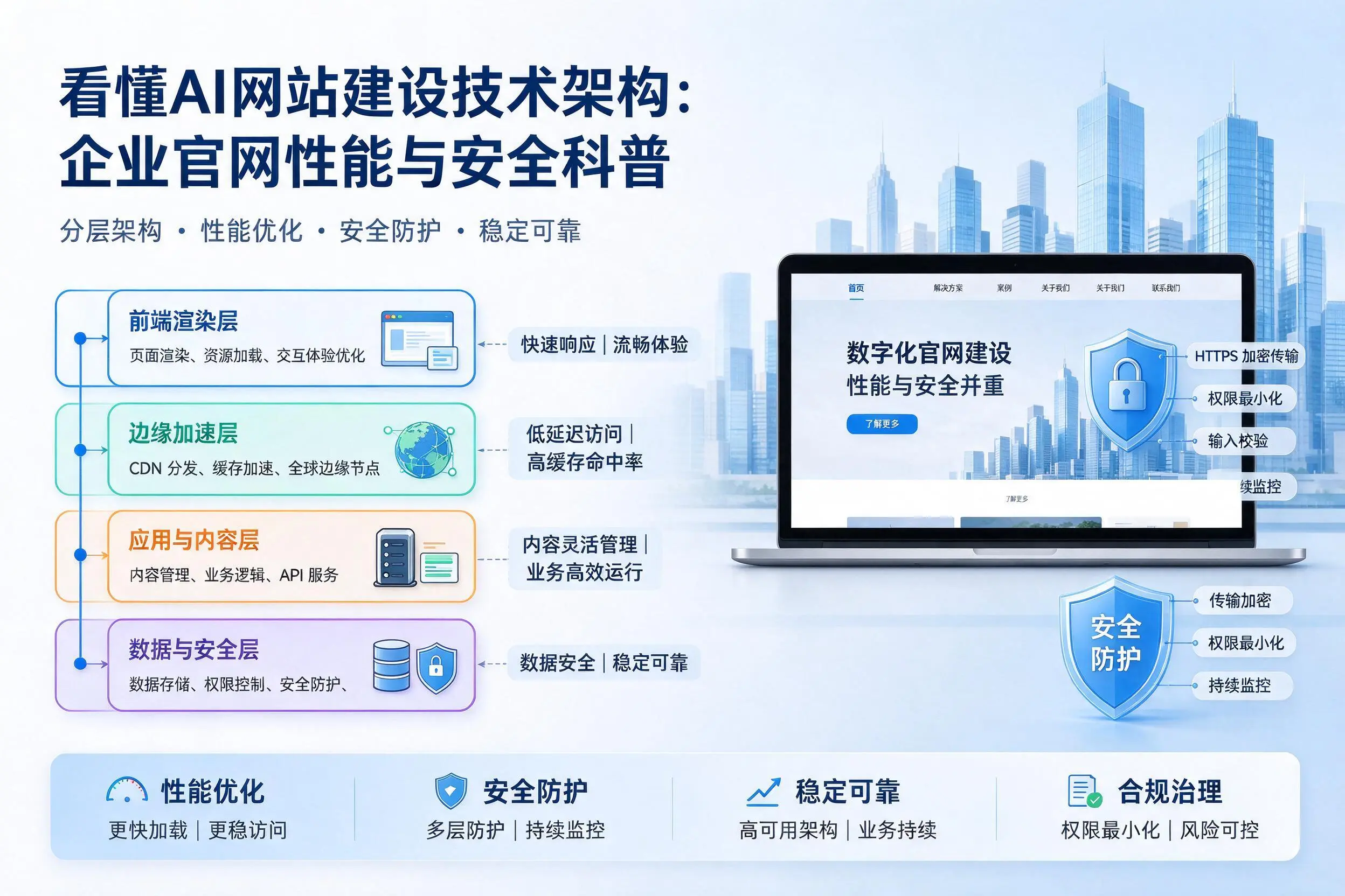 看懂AI网站建设技术架构：海西企业官网性能与安全科普