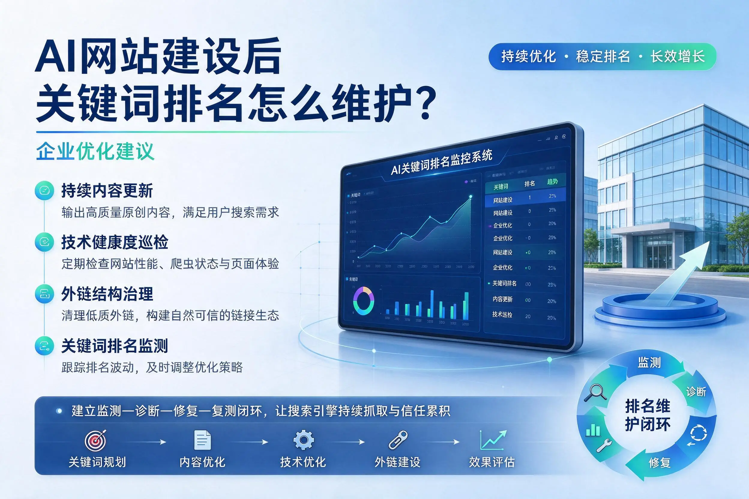AI网站建设后关键词排名怎么维护?海西企业优化建议